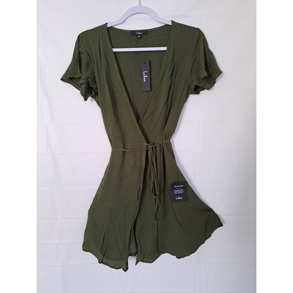 Lulus Womens Lined Wrap Dress Sz Small Harbor Point Olive Green Preppy Feminine